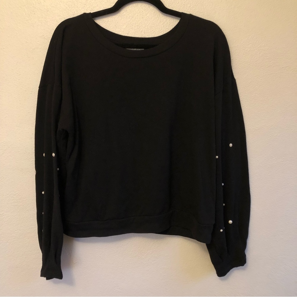 Black Sweater with Pearl Sleeves